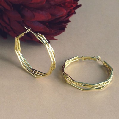 TRIBAL ZONE Life Gold Geometric Hexagon Shape Hoop earrings Alloy Hoop Earring