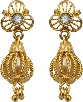 Kowsalya Gold Covering KGC - White Club With Top Centre Diamond Net Ball Drop Earring Designs Sapphire Brass Drops & Danglers