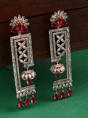 ANOUK Red & White Geometric Shaped Floral Gold Plated American Diamond Earring Cubic Zirconia Brass Drops & Danglers