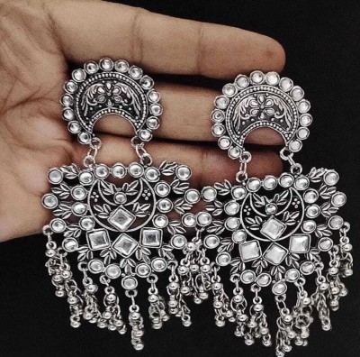 Mystory silver oxidized earring Beads Alloy Jhumki Earring