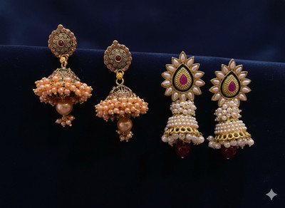 The Sp Collection Traditional Pearl & Beads Jhumka Combo Set for Women Metal Jhumki Earring, Drops & Danglers