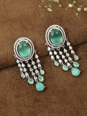 House of Pataudi Silver-Toned Diamond Shaped Studs Earrings Brass Stud Earring
