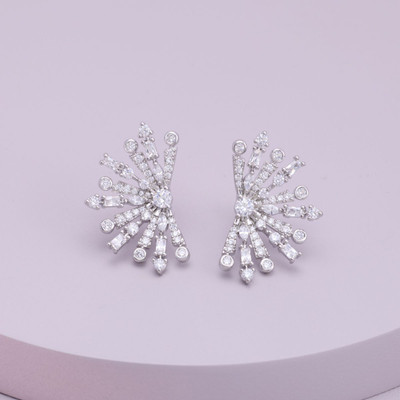 Kushal's Fashion Jewellery White Rhodium-Plated Party Zircon Stud Earring Zircon Copper Stud Earring