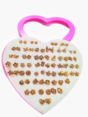 MEHAK CREATION 36 Pair Classy Design Earring Stud Set with Heart Box for Women, Girls (1 Box) Alloy Stud Earring