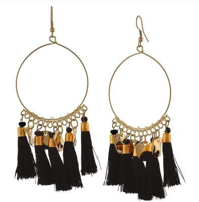 FashMade FK-Round Loop Dangler Brass Hoop Earring, Tassel Earring