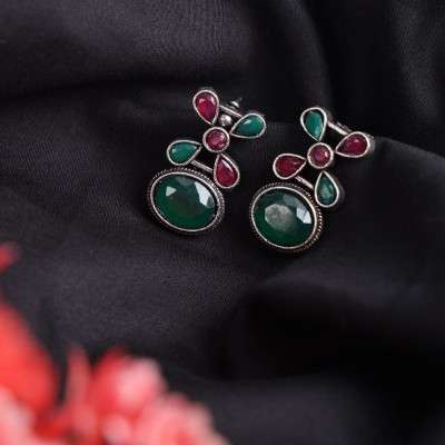 sunhari jewels Ox Green Maroon Stone Round X Design Earring Alloy Earring Set