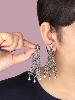 Arti creations Party Wear Korean Black Plated Pearl & Stone Beaded Long Earrings Cubic Zirconia Alloy, Stone Drops & Danglers