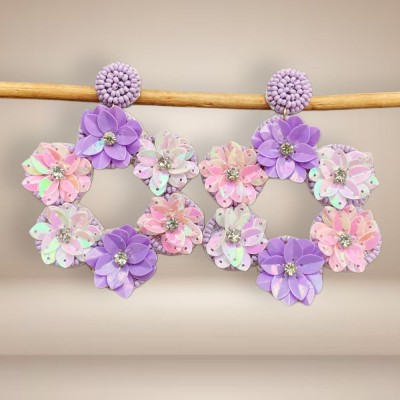 UnfoldSelf Floral Hoop Earrings Alloy Drops & Danglers