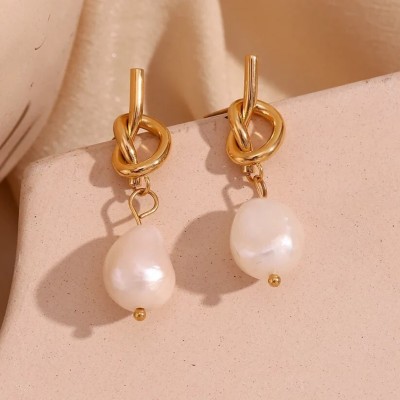 neze NZ 66 Pearl Drop Gold Earrings Alloy Drops & Danglers