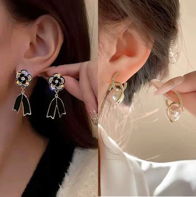 Saugaat Craft Western Style Trending Combo Pack of 2 Korean Studs Earrings For Women And Girls Cubic Zirconia, Crystal, Pearl Alloy Drops & Danglers, Rhinestone Studs, Stud Earring, Earring Set