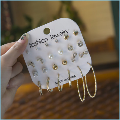 TVI Combo of 12 Pair Gold Plated Heart InfinityStud / Hoop Earrings For Women Cubic Zirconia Alloy Stud Earring