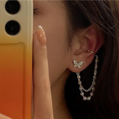 Mellisea Trending Korean Earring Single Ear Cuff With ButterflyStud Earrings Cubic Zirconia, Diamond, Pearl Alloy Drops & Danglers, Hoop Earring, Huggie Earring, Stud Earring, Earring Set Mellisea Trending Korean Earring Single Ear Cuff With ButterflyStud Earrings Cubic Zirconia, Diamond, Pearl Alloy Drops & Danglers, Hoop Earring, Huggie Earring, Stud Earring, Earring Set