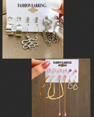 Little Stars Enterprises Combo of 12 Beautiful Silver Snakes And Pink Heart Theme earrings Alloy Drops & Danglers