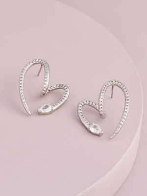 Kushal's Fashion Jewellery White Rhodium-Plated Party Trendy Zircon Studs Zircon Copper Stud Earring