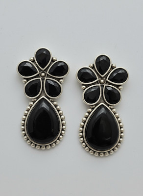 MORYA ENTERPRISE Black & Silver Oxidised Ethnic Earrings Beads, Crystal Brass Drops & Danglers