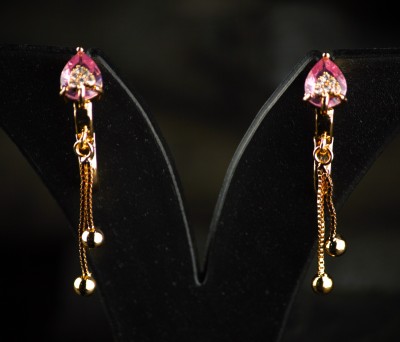AC JEWELS Stunning Gold Plated Drop Earing With Unique Pink Diamond With Thin Gold Wires Zircon, Diamond Alloy Drops & Danglers