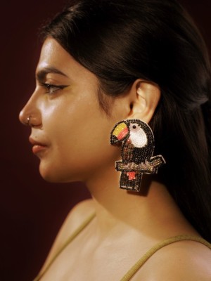 Digital Dress Room Colourful Beaded Bird Earring Design Stylish Fashion Jewellery For Women Fabric Hoop Earring