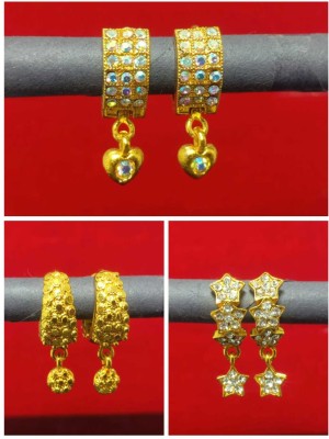 P N JEWELS FENCY COMBO 3 PAIR GOLD PLETED Beads Alloy Hoop Earring