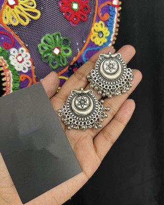 ISLANA Oxidised Silver Jhumki or Jhumka Earrings for Women and Girls Alloy Stud Earring