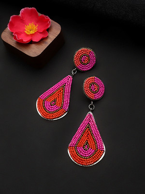 CARDINAL Oxidized Silver Color Blue Pink & Orange Color Beads Weaving Earrings Set Alloy Earring Set