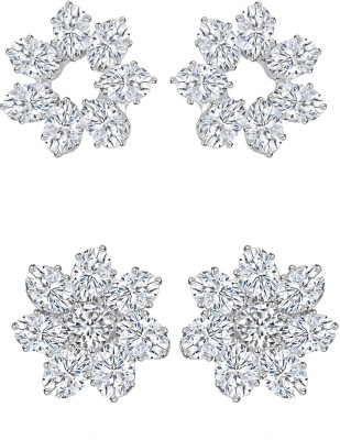 VIGHNAHARTA Elegant Beautiful Rhodium Plated Solitaire Stud Earring Combo-2 Cubic Zirconia Alloy Earring Set