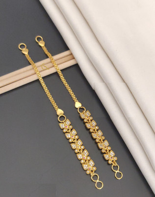 kizonil High Gold Plated AD Diamond Fancy Designer Ear Chain Cubic Zirconia Brass Ear Thread