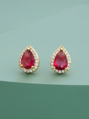 Kushal's Fashion Jewellery Ruby Gold-plated Party Zircon Trendy Stud Earring Zircon Copper Stud Earring