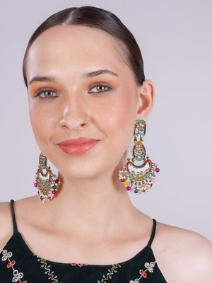 VATSALYA creation Mehandi Finish MultiColour Pearl studded Elegant Long Alloy Chandbali Earring
