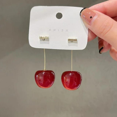 Exotique Cherry Earrings Korean Earrings Cherry For Women Red Colour Bts Collections Acrylic Drops & Danglers