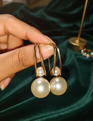 TRINAYA Stud Pearl korean earrings Pearl Brass Stud Earring, Hoop Earring