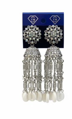 Zenvikaa Fashion Jewels Zenvikaa Silver Oxidized Long Jhumka Earrings | Traditional Dangler Earrings Beads Alloy Jhumki Earring