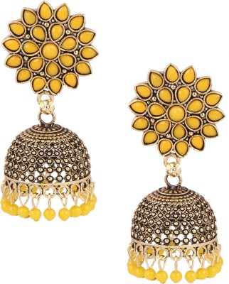 Keviv Yellow Traditonal Ethnic Gold Platted Dome Shaped Jhumka Earrings For Women Beads, Pearl Alloy, Brass Jhumki Earring, Drops & Danglers, Chandbali Earring, Stud Earring, Earring Set