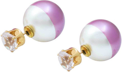 Dzinetrendz Voilet and White Dual tone, CZ stud one side, Peek a boo Earring studs Cubic Zirconia Brass Stud Earring Cubic Zirconia Brass Stud Earring
