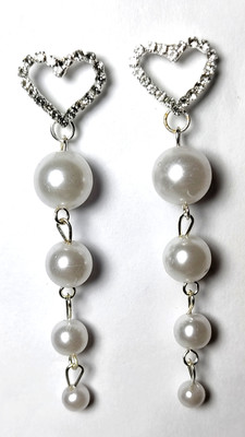 Priya International heart shape pearl earring Pearl, Zircon Alloy Drops & Danglers, Stud Earring