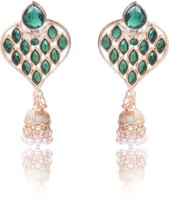 Nilu's Collection Shining Stone beaded Drop Jhumka (Dark Green) Copper Jhumki Earring