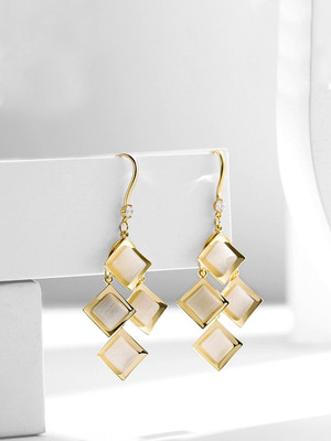 YELLOW CHIMES White Color Crystal Studded Geometrical Shape Drop Earrings Crystal Metal Drops & Danglers