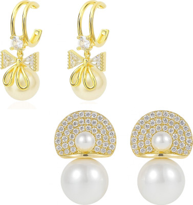 BEAUTYNX Combo Of 2 Luxurious Pearl Dangle Earrings Pearl Alloy Stud Earring