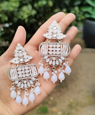 SHYAM Ethnic White Partywear Earrings For Girls Or Women Zircon, Pearl Alloy Jhumki Earring, Drops & Danglers