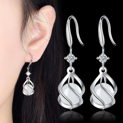 MYKI Fashion Silver Plated Crystal Knot Drop Earrings for Women Opal Stainless Steel Drops & Danglers
