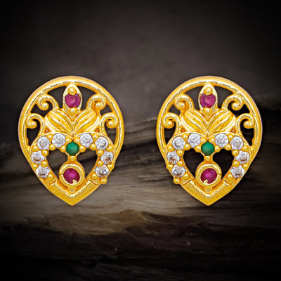 Raj And Deb Premium Collection Of Miron Gold Plated CZ Stud Earrings For Women And Girls Brass Stud Earring