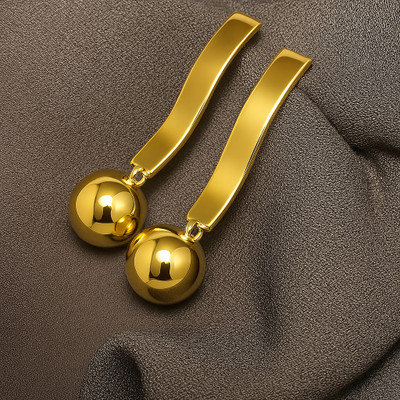 savcollections GlossyCurve Golden Drop Ball Earrings Alloy Drops & Danglers