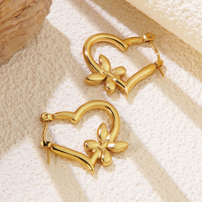 VISTA VENDORS Gold-Tone Butterfly Heart Hoop Earrings for Women & Girls Alloy Stud Earring