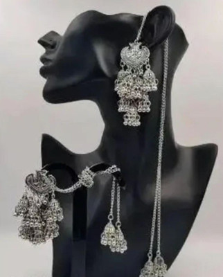 SawariyaaSeth Oxidised Jhumka Earrings with Ear Chain | Gifts for Girlfriend, Women & Girls Alloy Hoop Earring
