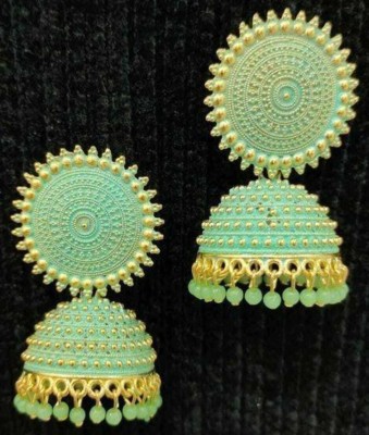 FLIKKER Stylish Jhumka Earrings for Women & Girls Party Wear Attractive Look (Sea Green) Pearl Alloy Jhumki Earring