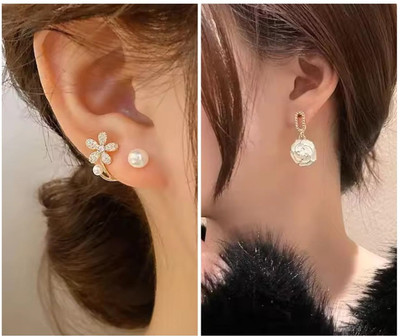 MONKDECOR Allure korean Earrings Combo, Pack of 2 Design Alloy Huggie Earring, Stud Earring