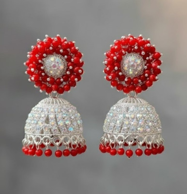 pas Floral Jhumka in Bali Style For Girls and Women.(Red) Brass Jhumki Earring Beads Alloy Stud Earring, Rhinestone Studs, Plug Earring, Earring Set, Drops & Danglers