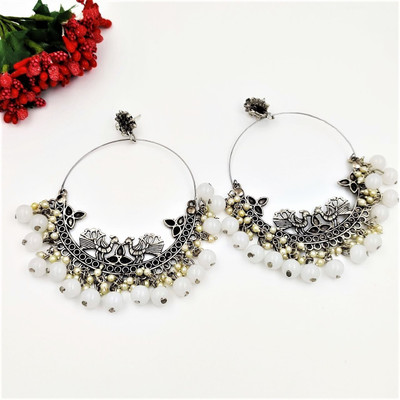 Lukello Silver-Plated Oxidized Peacock Chandbali Earring For Women/Girls Brass Chandbali Earring