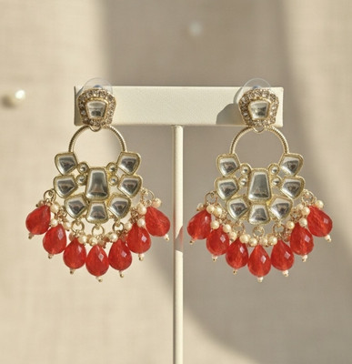 Para Jewels Kundan Earrings with Red Crystal Beads |Party Wear Jewellery for Women & Girls Brass Drops & Danglers