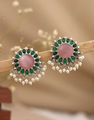 forenta Women Traditional Floral Designer Stud Earrings with Pearl Drops and Stone Work Alloy Stud Earring