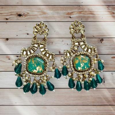 DEGHLAM DEGHLAM Green Raisin Stone Statement Earrings for Women Brass Drops & Danglers